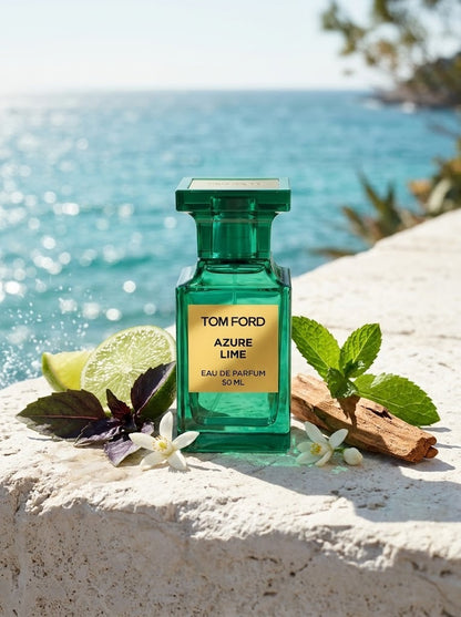 Tom Ford Azure Lime Eau de Parfum vid Medelhavet med lime, basilika, mynta, neroli och sandelträ